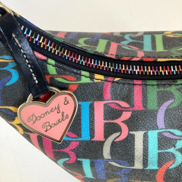 Dooney & Bourke Vintage DB Multi-Color Logo Rainbow Zipper Hobo Bag LIKE NEW - Picture 3 of 14